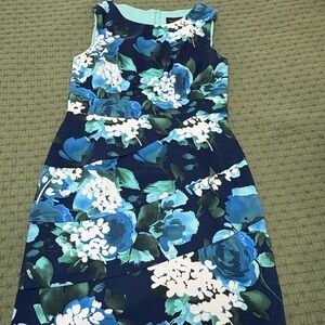 Sleeveless Blue Floral Sheath Dress Size 14